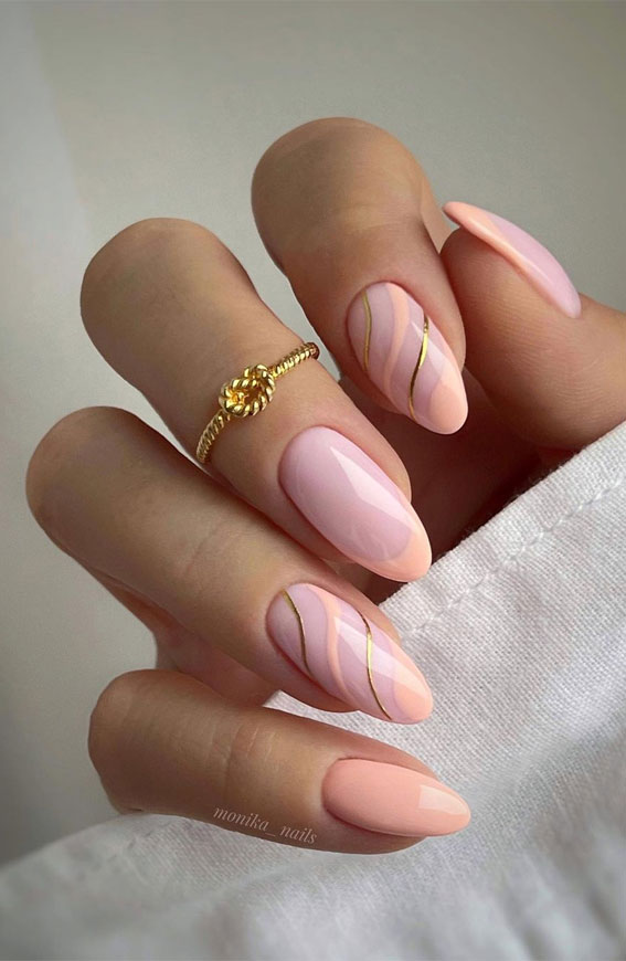 Cute Spring Nails To Inspire You : Swirl Peach & Gold Nails